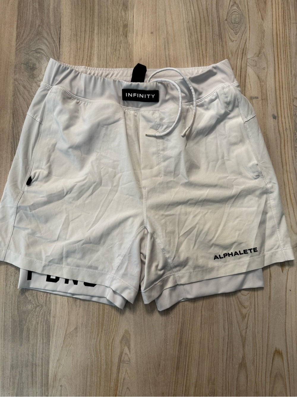 ALPHALETE Infinity White Mens Athletic Shorts, with Built-in Liner